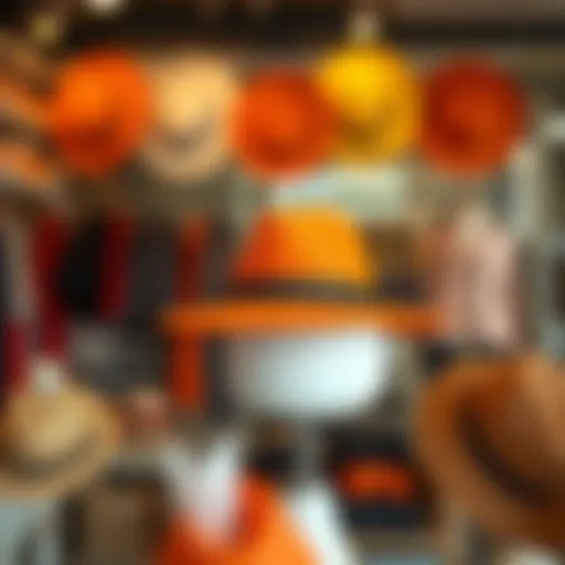 Vibrant orange hat displayed in a stylish setting
