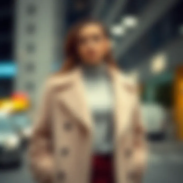 A fashion-forward individual wearing a faux wool jacket in an urban setting