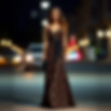 Stylish combination of long evening skirt with chic accessories