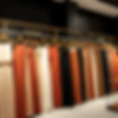 Variety of long evening skirts displayed in a fashion boutique