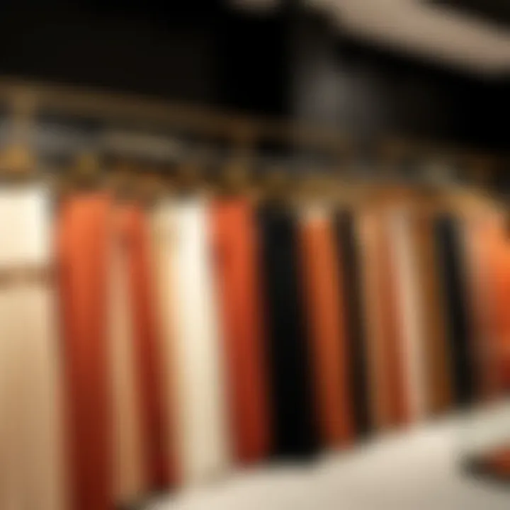 Variety of long evening skirts displayed in a fashion boutique