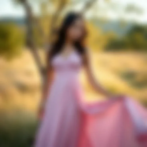 Elegant long dress showcased in a natural setting