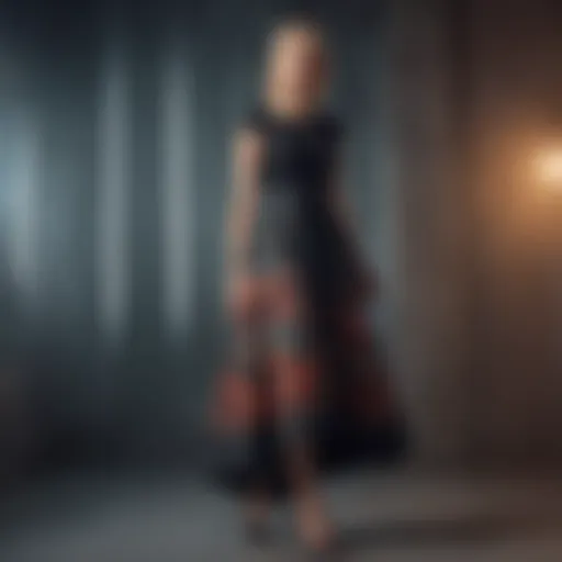 Elegant long midi dress showcasing stylish design elements