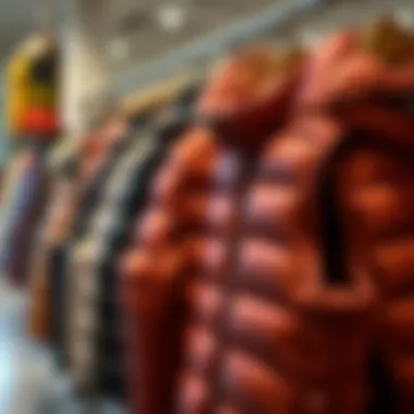 Different varieties of stylish puffer vests displayed on hangers