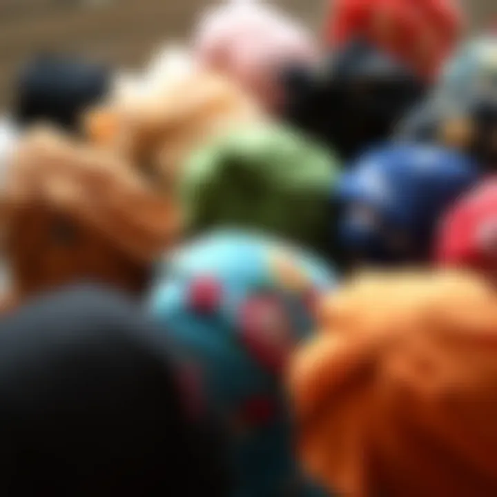 Variety of chiffon turbans arranged aesthetically