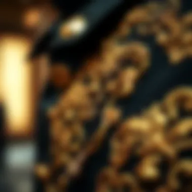 Close-up of intricate details on Versace jacket