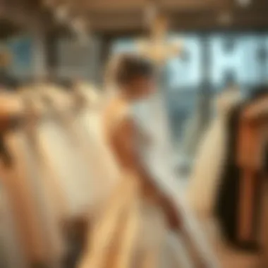A bride trying on a beautiful wedding dress in a boutique