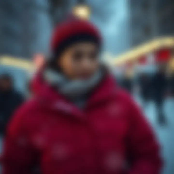 Winter scene highlighting the warmth and style of a red puffer jacket