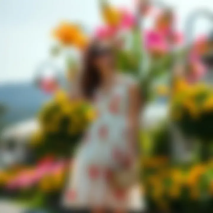 Elegant summer dress showcased in a vibrant outdoor setting