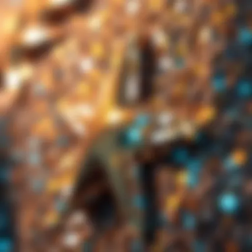 A close-up view of a star-shaped sequin reflecting light