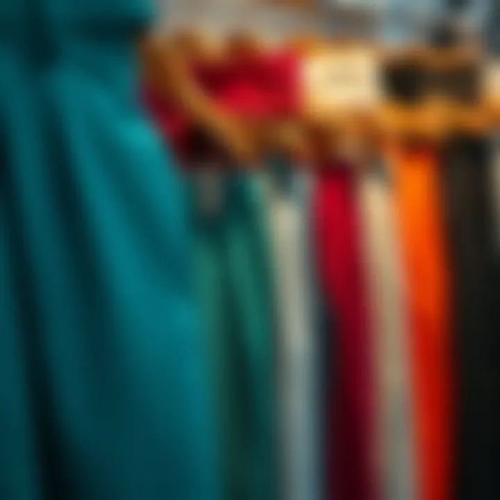 Different colors and textures of split Spanish trousers on a rack