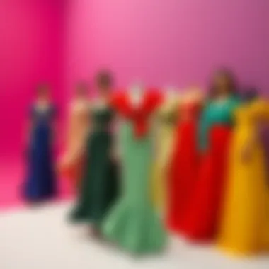 A vibrant color palette representing various dress styles